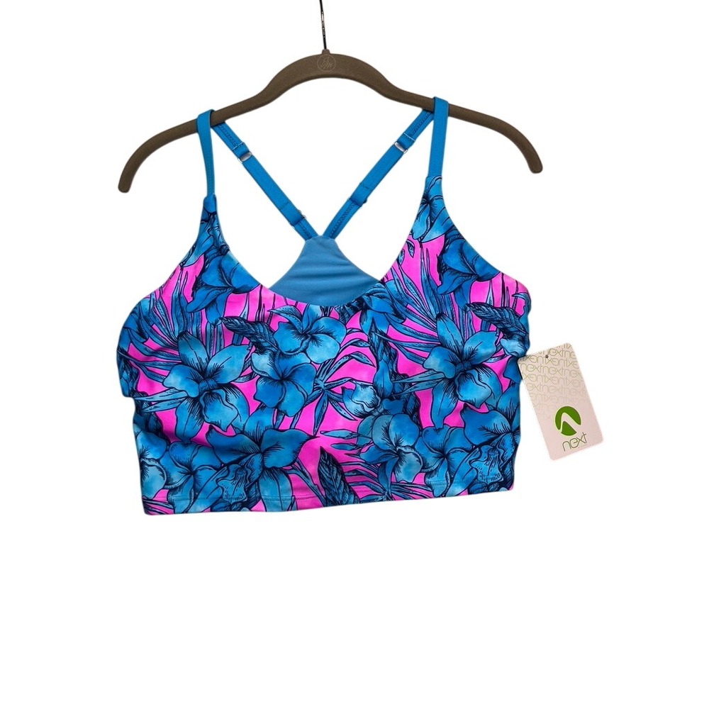 Next by Athena Swim Bikini Top Womens XL Blue Pink Floral Tropical Racerback NWT
